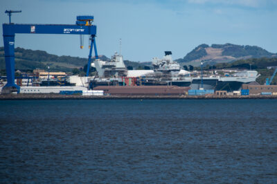The Aircraft Carrier Prince of Wales under consatruction at Rosyth Dockyards, due tto be launched in 2020