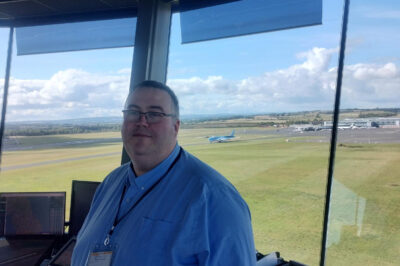 David Avery, Prospect National Secretary, in the control room at Newcastle International Airport